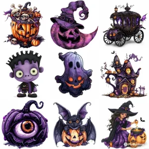 Purple Halloween Cliparts Midjourney V6 Prompt PDF Guide