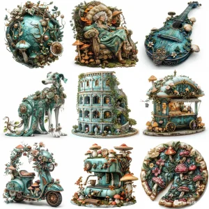 Italpunk Vibes Teal Colors Cliparts Midjourney V6 Prompt PDF Guide
