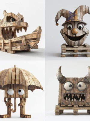 Abstract Wooden Toys Midjourney Prompt