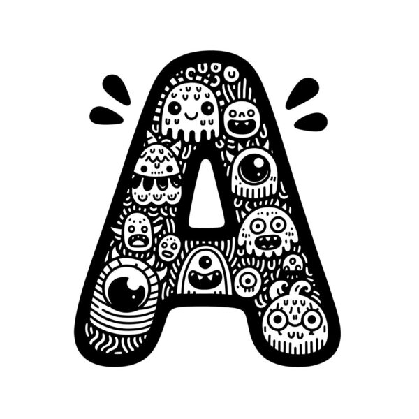Dall-E 3 Prompt for Monster Alphabet and Numbers Coloring Letters - Image 2