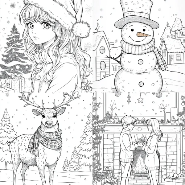 Winter Coloring Book Pages for Adults Midjourney Prompt
