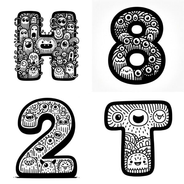 Dall-E 3 Prompt for Monster Alphabet and Numbers Coloring Letters