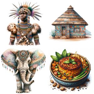 Dall-E 3 Prompt for South African Heritage Watercolor Clipart