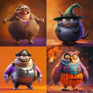 Playful Plump Halloween Characters Art Midjourney Prompt