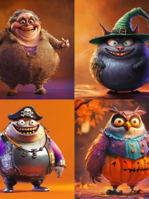 Playful Plump Halloween Characters Art Midjourney Prompt
