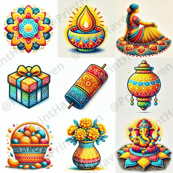 Dall-E 3 Prompt for Festive Colorful Diwali Clipart