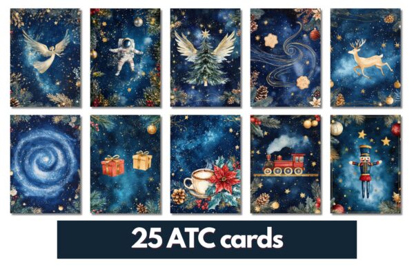 25 Christmas ATC Cards Printable, Artist Trading Cards 2.5x3.5 inches, 500dpi Digital Download, Christmas Art Cards - Image 2