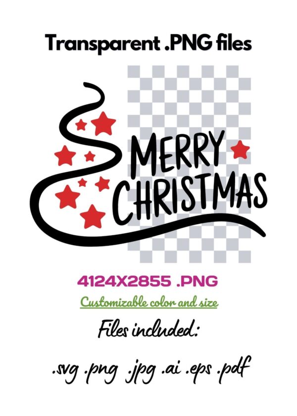 Merry Christmas SVG | Christmas Tree & Stars Digital File - Image 2