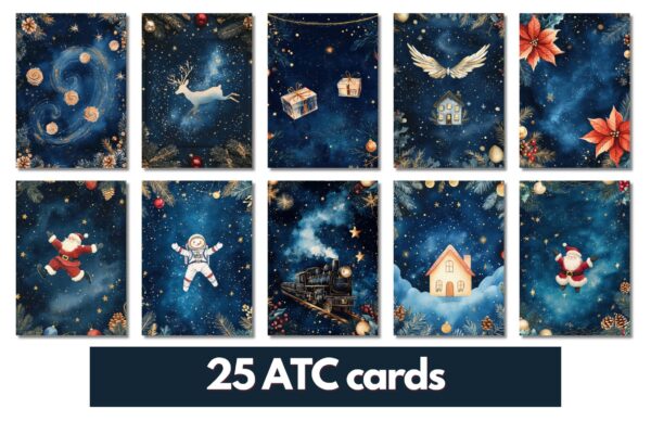 25 Christmas ATC Cards Printable, Artist Trading Cards 2.5x3.5 inches, 500dpi Digital Download, Christmas Art Cards - Image 3