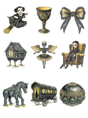 Hard Goth Watercolor Clip Art Midjourney Prompt