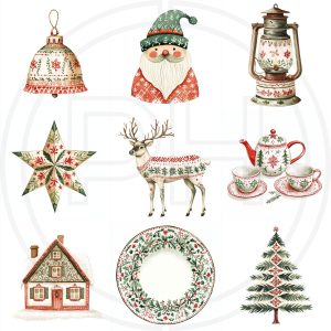 Minimalist Watercolor Christmas Clipart Midjourney Prompt