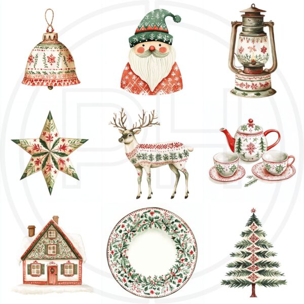 Minimalist Watercolor Christmas Clipart Midjourney Prompt