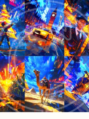Neon-Hued Energy Burst Dynamic Art Midjourney Prompt