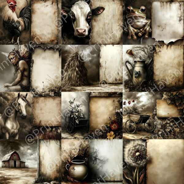 Post-Apocalyptic Farm Junk Journal Pages Midjourney Prompt