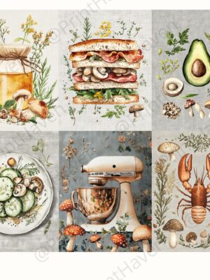 Watercolor Culinary Junk Journal Pages Midjourney Prompt