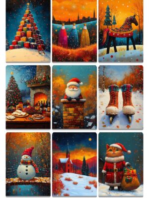 Whimsical Contrast Christmas ATC Cards Prompt for Midjourney