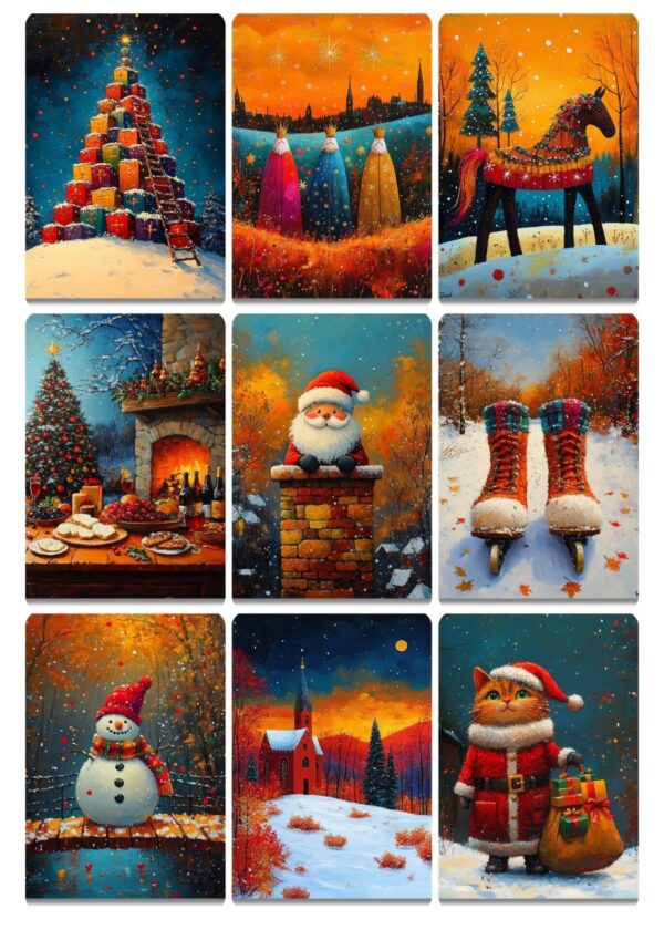 Whimsical Contrast Christmas ATC Cards Prompt for Midjourney