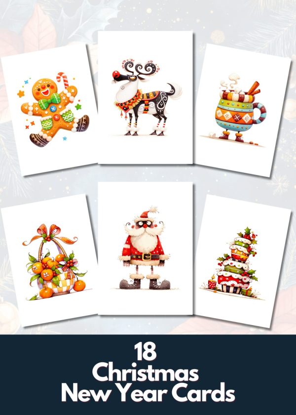 18 Christmas and New Year Greeting Cards 5x7