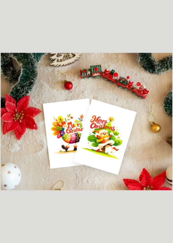 Whimsical Christmas Cards Digital Download - Set of 5 Cards with Merry Christmas Text, 5x7 Printable PDF, US Letter, Holiday Greeting Cards - Image 4