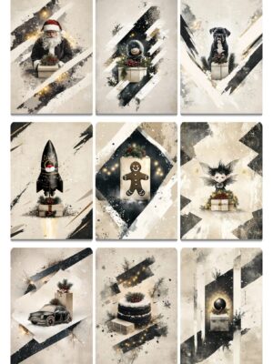 Midjourney Prompt for Christmas Gold Black Junk Journal Papers, AI Art Guide & 9 PNG Files, Digital Scrapbooking