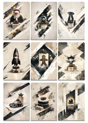 Midjourney Prompt for Christmas Gold Black Junk Journal Papers, AI Art Guide & 9 PNG Files, Digital Scrapbooking