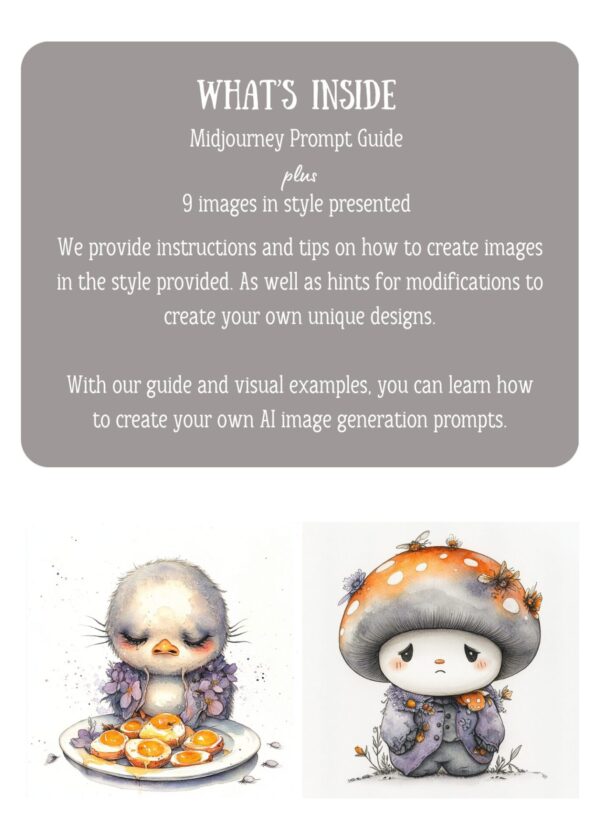 Charming Kawaii Whimsical Sad Character Midjourney Prompt PDF Guide & Images - Image 3