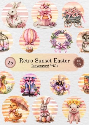 Retro Sunset Easter and Spring Clipart Bundle