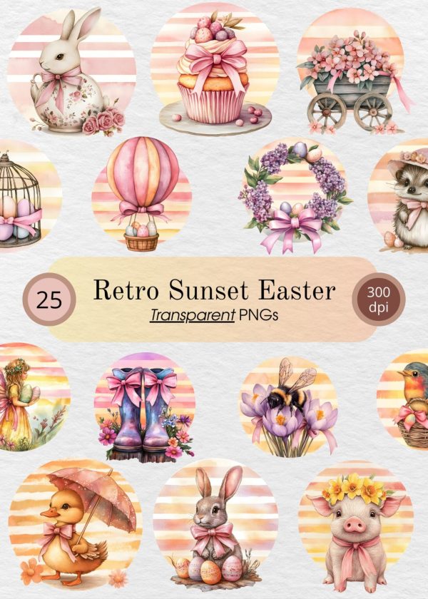 Retro Sunset Easter and Spring Clipart Bundle