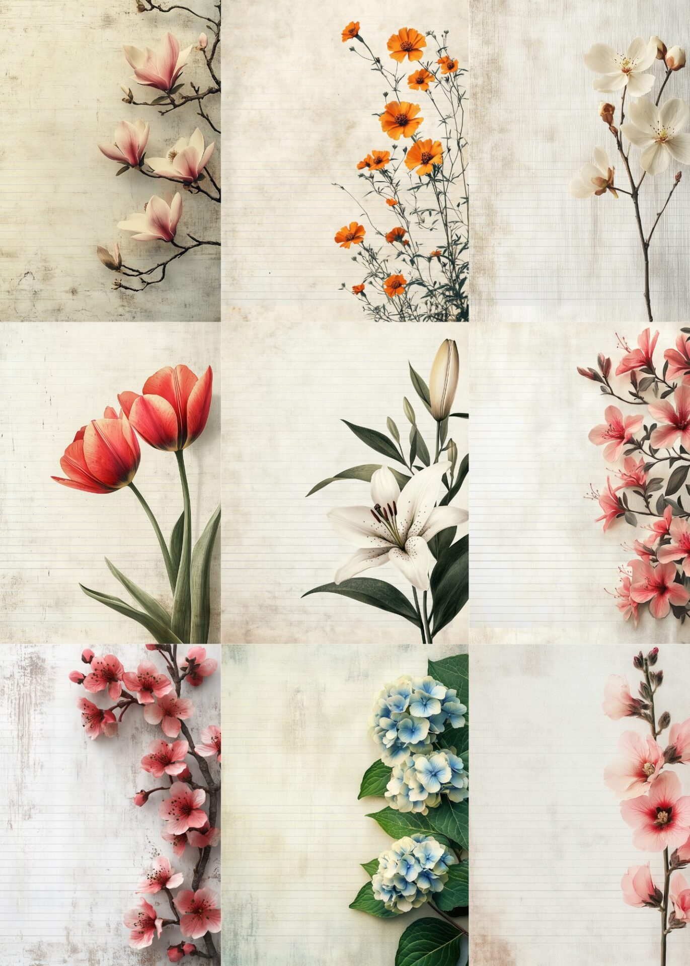 Flower Junk Journal Pages Set - 22 JPGs in 1 PDF, 8.5x11.05, 300dpi, Commercial - Image 3