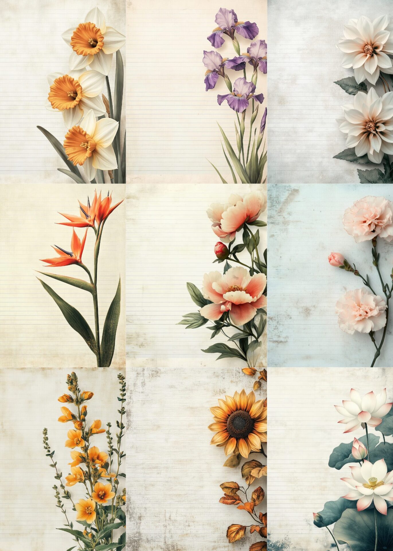 Flower Junk Journal Pages Set - 22 JPGs in 1 PDF, 8.5x11.05, 300dpi, Commercial - Image 4