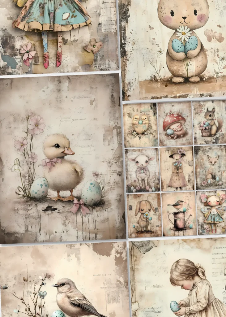 vintage Easter junk journal papers