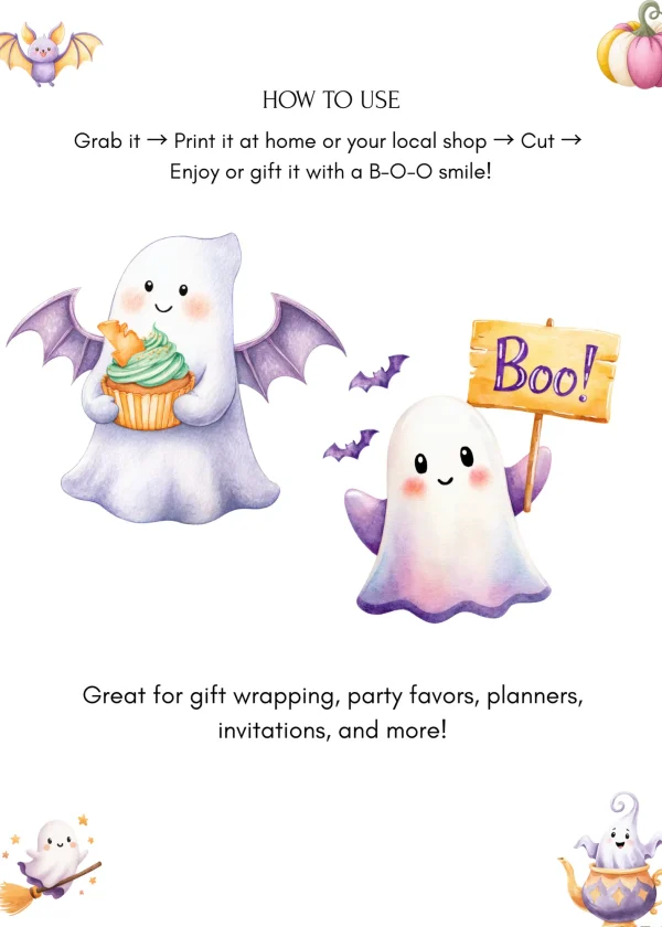 Cute Ghosts Pastel Halloween PNG Bundle Printable - Image 3