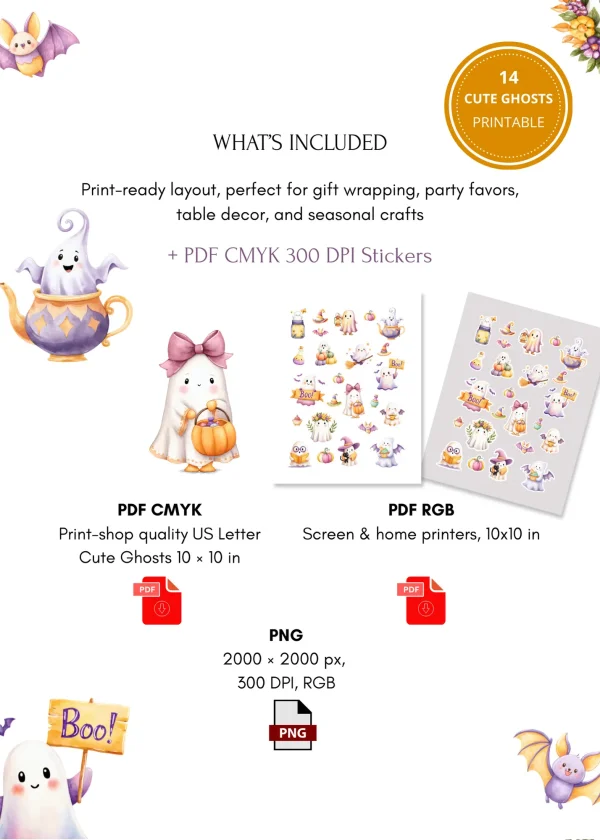Cute Ghosts Pastel Halloween PNG Bundle Printable - Image 4
