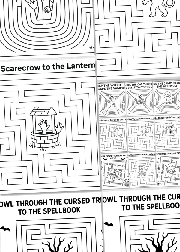 50 Halloween Maze Coloring Pages for Kids and Adults