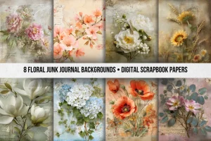 Floral Junk Journal Backgrounds Digital Scrapbook Papers