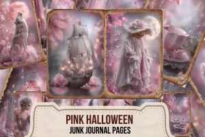 pink halloween junk journal pages