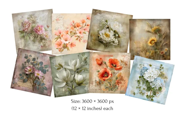 Floral Junk Journal Backgrounds Digital Scrapbook Papers
