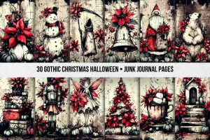 30 Gothic Christmas Halloween Junk Journal Pages Digital Download (1)