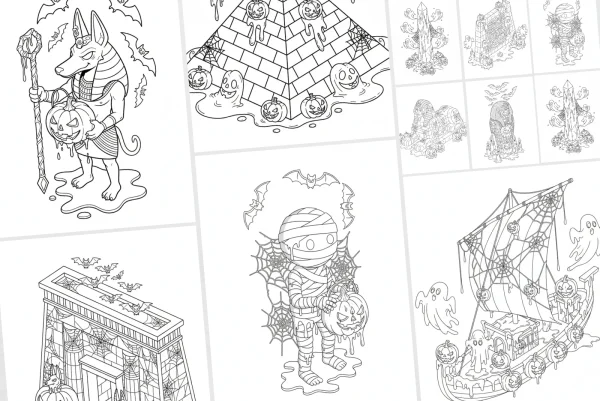 Melting Egypt Halloween Coloring Pages for Adults