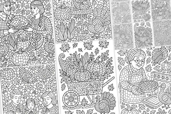 ChatGPT Prompts for Mosaic Style Thanksgiving Day Colorings Pages