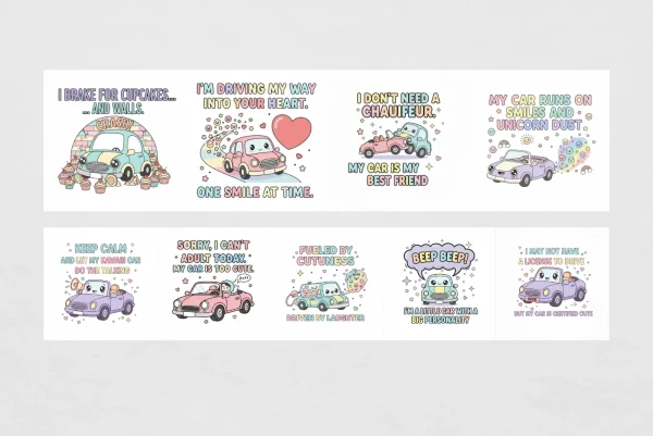 Nano Banana Prompts for Funny Prints With Kawaii Cars For Shirts