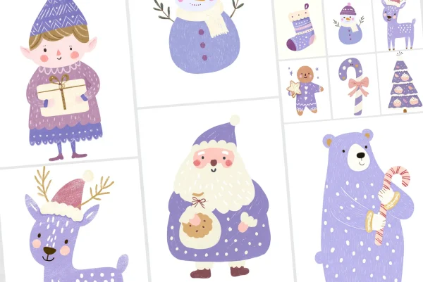Pastel Monochrome Christmas Clipart