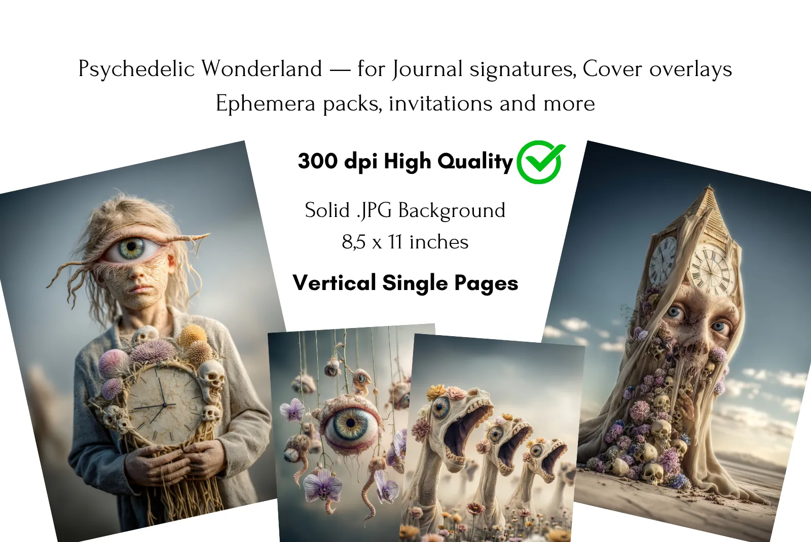 Psychedelic Wonderland Junk Journal Half Pages with Canva Template
