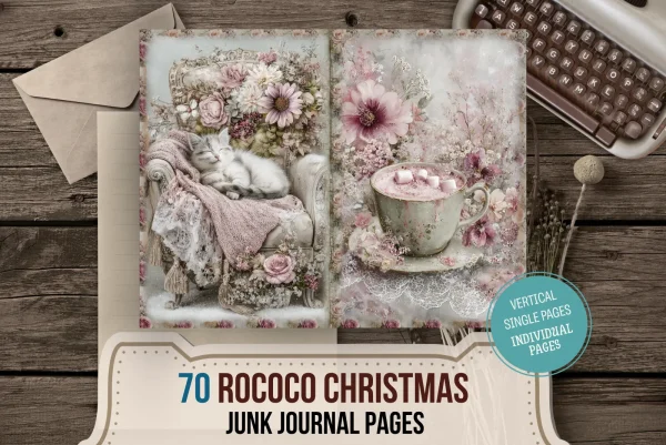 Winter Christmas Junk Journal Pages Rococo Xmas Digital Download