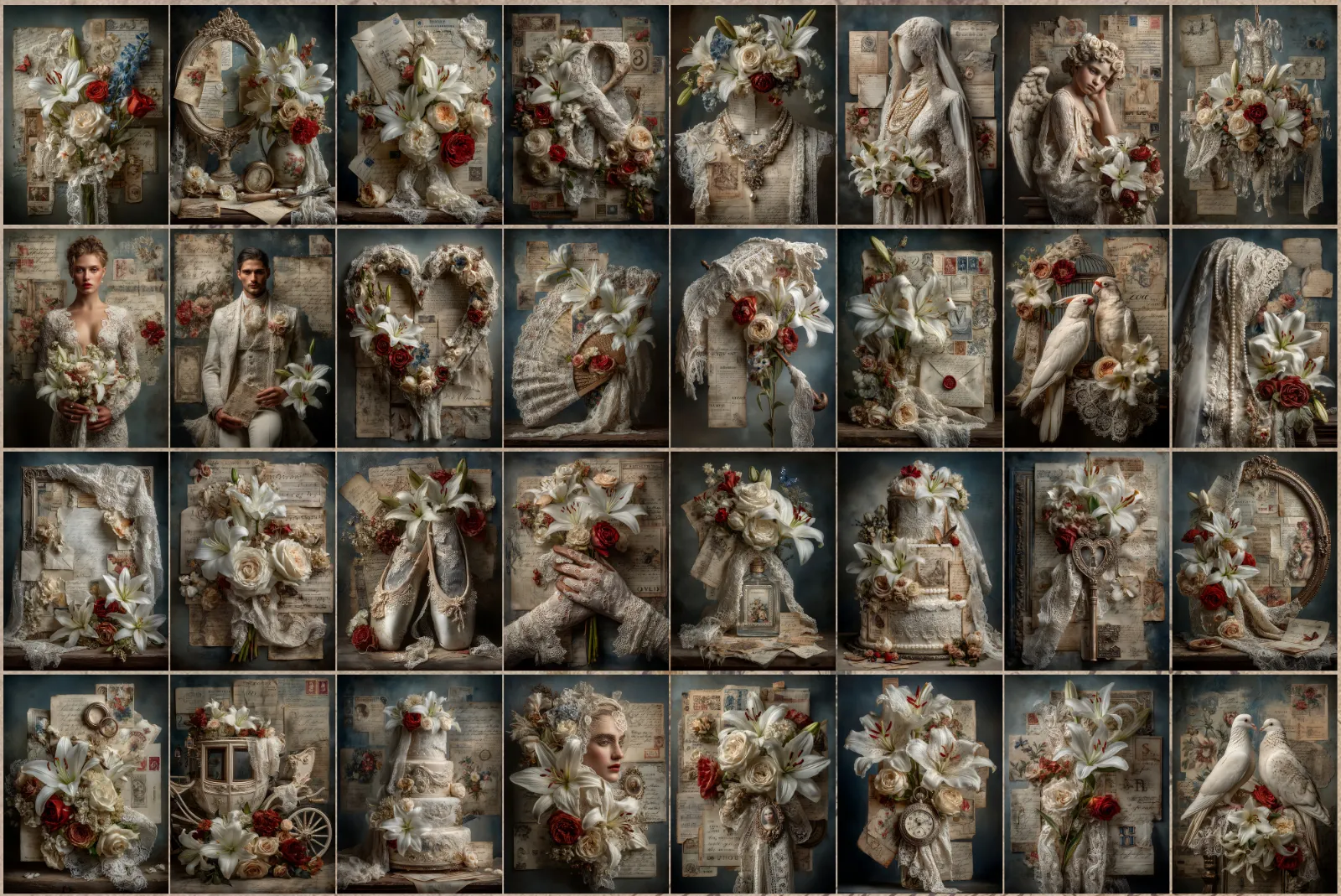 Wedding Lilies Junk Journal Ephemera Pages Bundle for Scrapbooking - Image 5