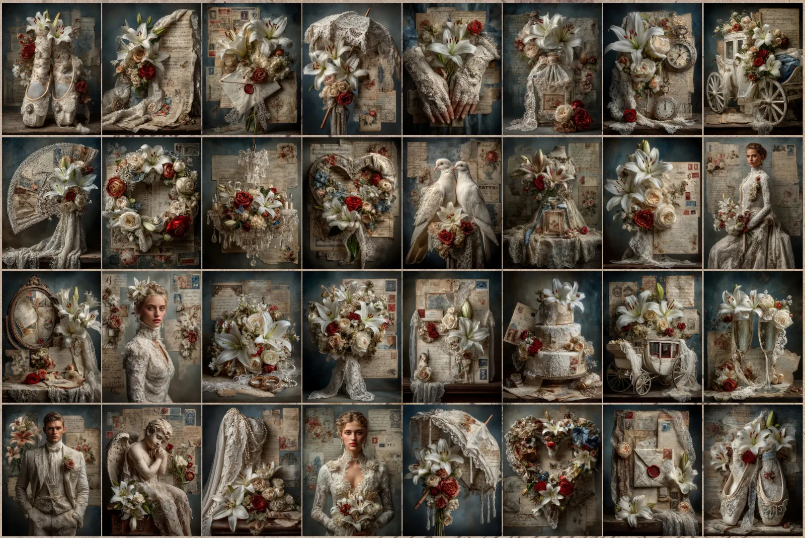 Wedding Lilies Junk Journal Ephemera Pages Bundle for Scrapbooking - Image 6