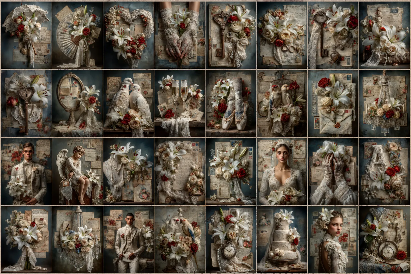 Wedding Lilies Junk Journal Ephemera Pages Bundle for Scrapbooking - Image 7