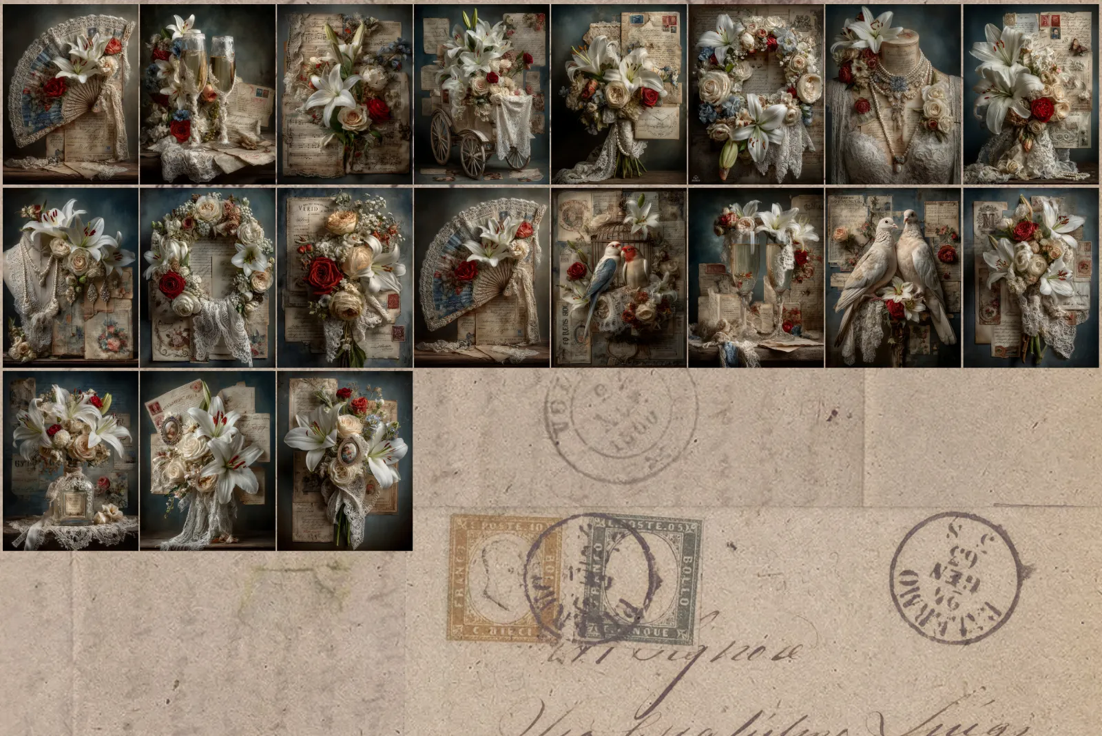 Wedding Lilies Junk Journal Ephemera Pages Bundle for Scrapbooking - Image 8