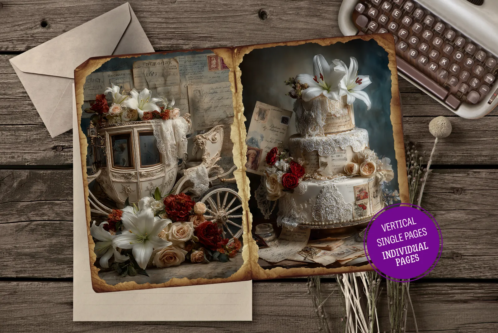 Wedding Lilies Junk Journal Ephemera Pages Bundle for Scrapbooking - Image 2