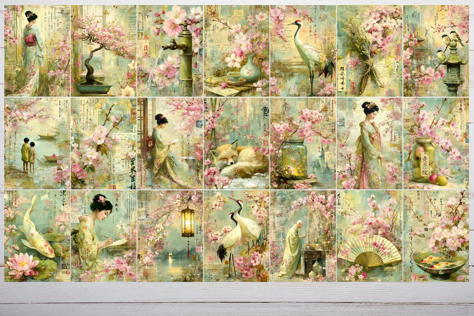 Cherry Love Letters ATC Cards Digital Art Junk Journal Ephemera - Image 2